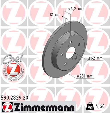Тормозной диск ZIMMERMANN 590.2829.20 для TOYOTA C-HR