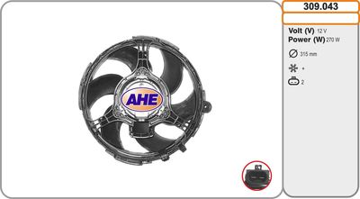 Вентилятор, охлаждение двигателя AHE 309.043 для FIAT STILO