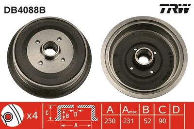 Тормозной барабан TRW DB4088B для VW CADDY