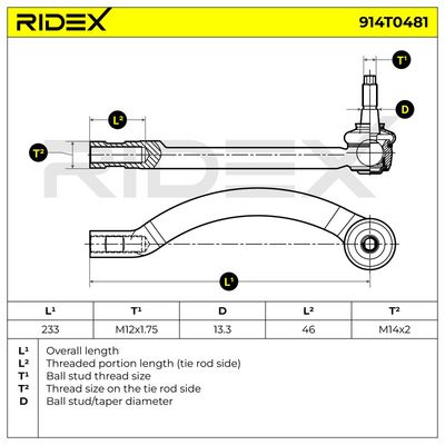накрайник на напречна кормилна щанга RIDEX 914T0481