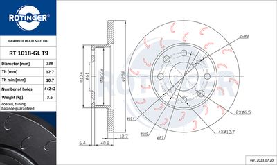 спирачен диск ROTINGER RT 1018-GL T9