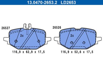 Zestaw klocków hamulcowych, hamulce tarczowe ATE 13.0470-2653.2
