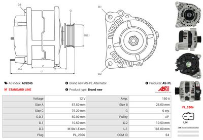 GENERATOR / ALTERNATOR AS-PL A0924S 4