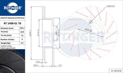 спирачен диск ROTINGER RT 1408-GL T6