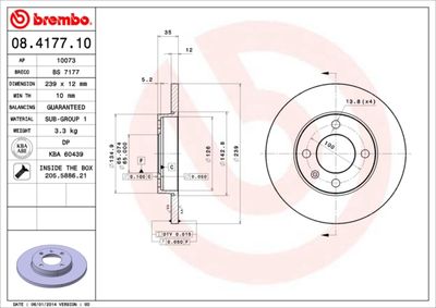 Тормозной диск BREMBO 08.4177.10 для VW CADDY