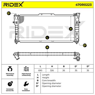 радиатор, охлаждане на двигателя RIDEX 470R0223