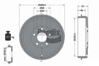 BENDIX Braking BDM1153 Тормозной барабан  для FIAT 500L (Фиат 500л)