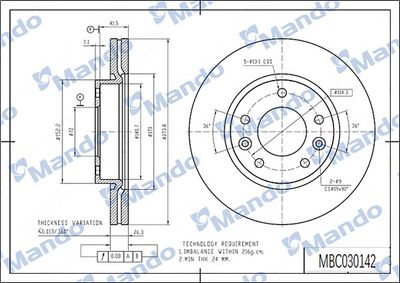 MANDO MBC030142 Тормозные диски  для KIA CARNIVAL II (GQ) 2.5 V6
