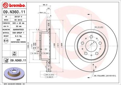 Тормозной диск BREMBO 09.N360.11 для TESLA MODEL 3