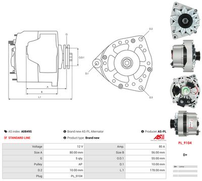GENERATOR / ALTERNATOR AS-PL A0849S 4