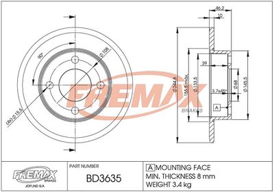 FREMAX BD-3635 Тормозные диски  для AUDI 100 C3 седан (443, 444) 1.8 quattro
