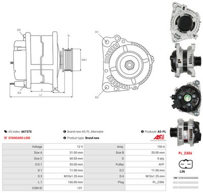 GENERATOR / ALTERNATOR AS-PL A6737S 4