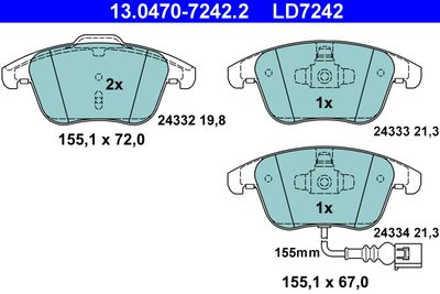 Комплект тормозных колодок, дисковый тормоз ATE 13.0470-7242.2 для SEAT ALHAMBRA
