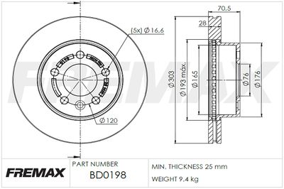 FREMAX BD-0198 Гальмівні диски для MAN (Ман)