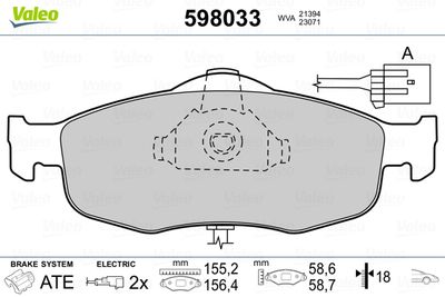 Комплект тормозных колодок, дисковый тормоз VALEO 598033 для FORD COUGAR