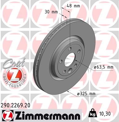 Тормозной диск ZIMMERMANN 290.2269.20 для JAGUAR F-PACE