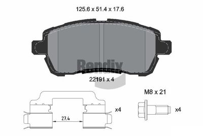 Комплект тормозных колодок, дисковый тормоз BENDIX Braking BPD1577 для FORD KA+