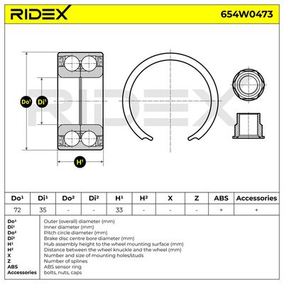 комплект колесен лагер RIDEX 654W0473