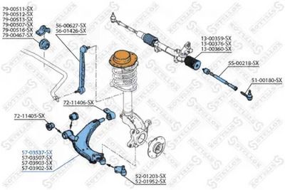 носач, окачване на колелата STELLOX 57-03537-SX