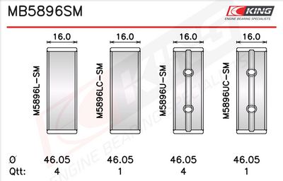 Комплект черупки на лагера на коляновия вал KING MB5896SM0.5