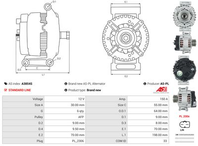 GENERATOR / ALTERNATOR AS-PL A3854S 4