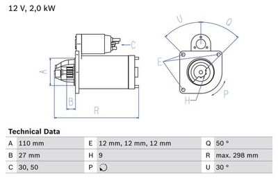 Стартер BOSCH 0 986 011 080 для FIAT ARGENTA