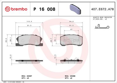 BREMBO Bremsbelagsatz, Scheibenbremse PRIME LINE (P 16 008)