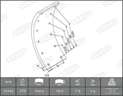 Комплект тормозных башмаков, барабанные тормоза BERAL KBL15030.1-1561 для MERCEDES-BENZ T1/TN