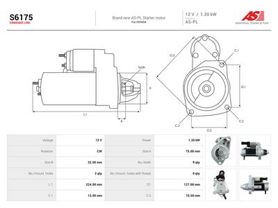 Starter AUTOSTARTER S6175 for HONDA