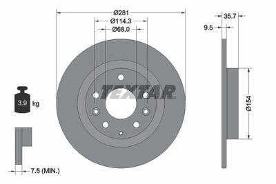 Тормозной диск TEXTAR 92293703 для MAZDA CX-3
