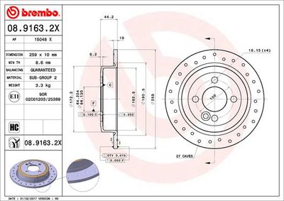 Тормозной диск BREMBO 08.9163.2X для MINI MINI