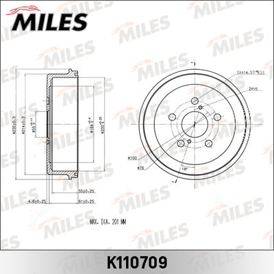 Тормозной барабан MILES K110709 для TOYOTA CELICA