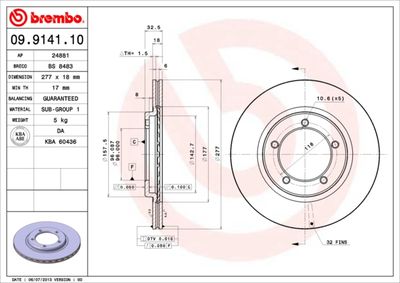 Тормозной диск BREMBO 09.9141.10 для DAIHATSU ROCKY
