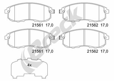 Комплект тормозных колодок, дисковый тормоз BRECK 21562 00 701 00 для INFINITI I35