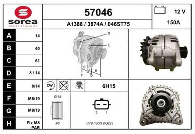 EAI 57046 Генератор  для RENAULT GRAND SCENIC (Рено Гранд скеник)