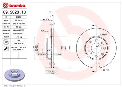 Тормозной диск BREMBO 09.5023.10 для ACURA INTEGRA
