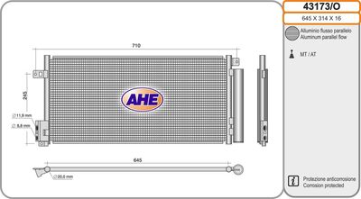 Конденсатор, кондиционер AHE 43173/O для ABARTH PUNTO