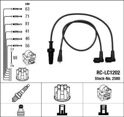 Комплект проводов зажигания NGK 2588 для LANCIA THEMA