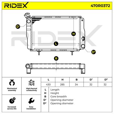 радиатор, охлаждане на двигателя RIDEX 470R0372