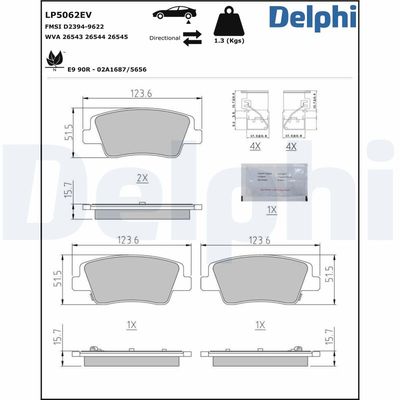 комплект спирачно феродо, дискови спирачки DELPHI LP5062EV