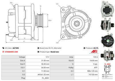 GENERATOR / ALTERNATOR AS-PL A6738S 4