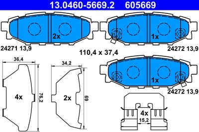 Комплект тормозных колодок, дисковый тормоз ATE 13.0460-5669.2 для SUBARU XV