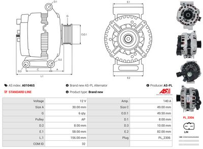 GENERATOR / ALTERNATOR AS-PL A01046S 4