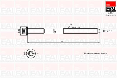 Комплект болтов головки цилидра FAI AutoParts B1140 для JAGUAR XE