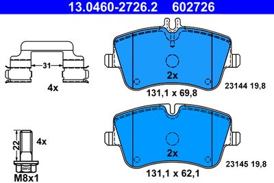 Комплект тормозных колодок, дисковый тормоз ATE 13.0460-2726.2 для MERCEDES-BENZ CLC-CLASS
