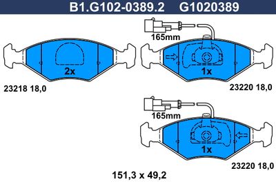 GALFER B1.G102-0389.2 Тормозные колодки и сигнализаторы  для FIAT PALIO Weekend (178_, 173_, 373_, 374_, 171_) 1.2 (178DYA1A, 178DXS1A)