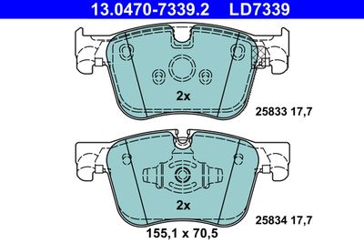 Комплект тормозных колодок, дисковый тормоз ATE 13.0470-7339.2 для TOYOTA PROACE