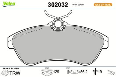 комплект спирачно феродо, дискови спирачки VALEO 302032