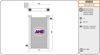 Теплообменник, отопление салона AHE 93932 для BMW X1