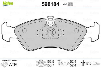Комплект тормозных колодок, дисковый тормоз VALEO 598184 для CHEVROLET ORLANDO